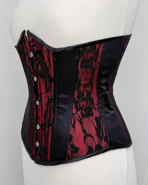 Red with Black Lace Overlay Underbust Corset - Image 2