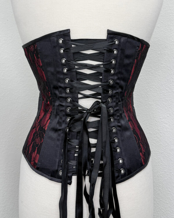 Red with Black Lace Overlay Underbust Corset - Image 3