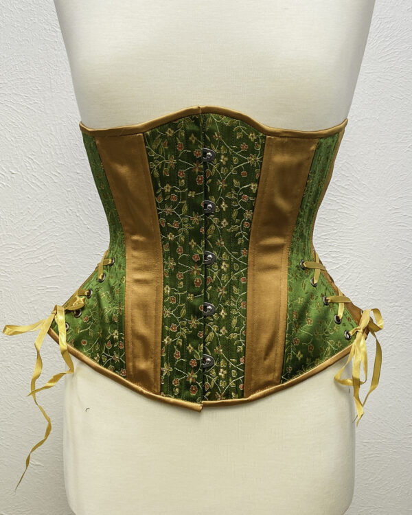 Olive Green and Gold Floral Brocade Hourglass Underbust Corset by Faire Treasures