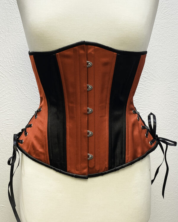 Red and Black Satin Hourglass Underbust Corset by Faire Treasures