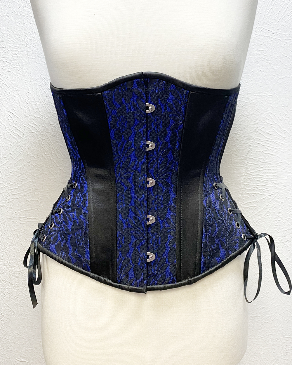 Blue with Black Lace Overlay Hourglass Corset