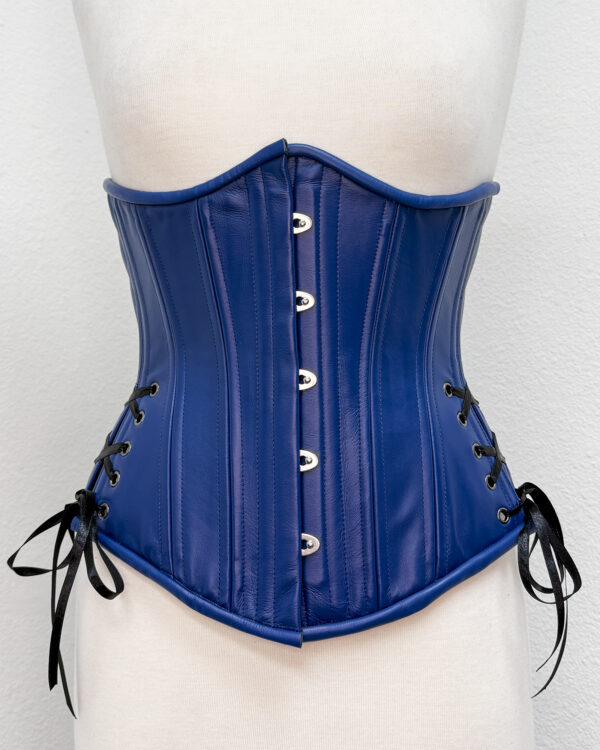 Blue Leather Classic Corset center front view