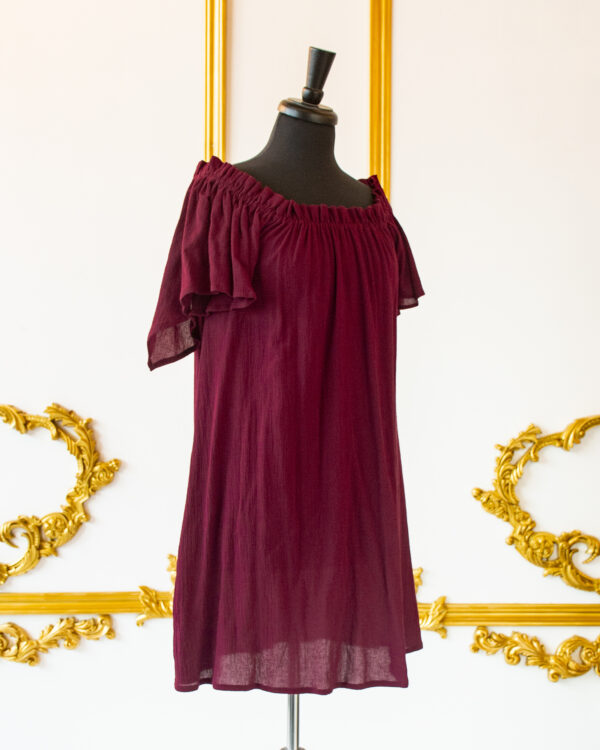 Burgundy Flutter Sleeve Chemise - Image 3