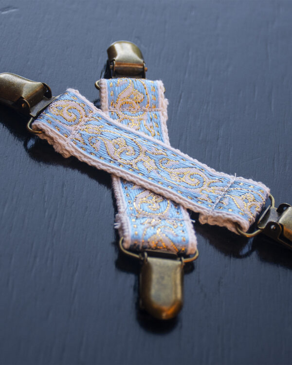 Steampunk Baby Blue Jacquard Skirt Hikes with Brass Clips