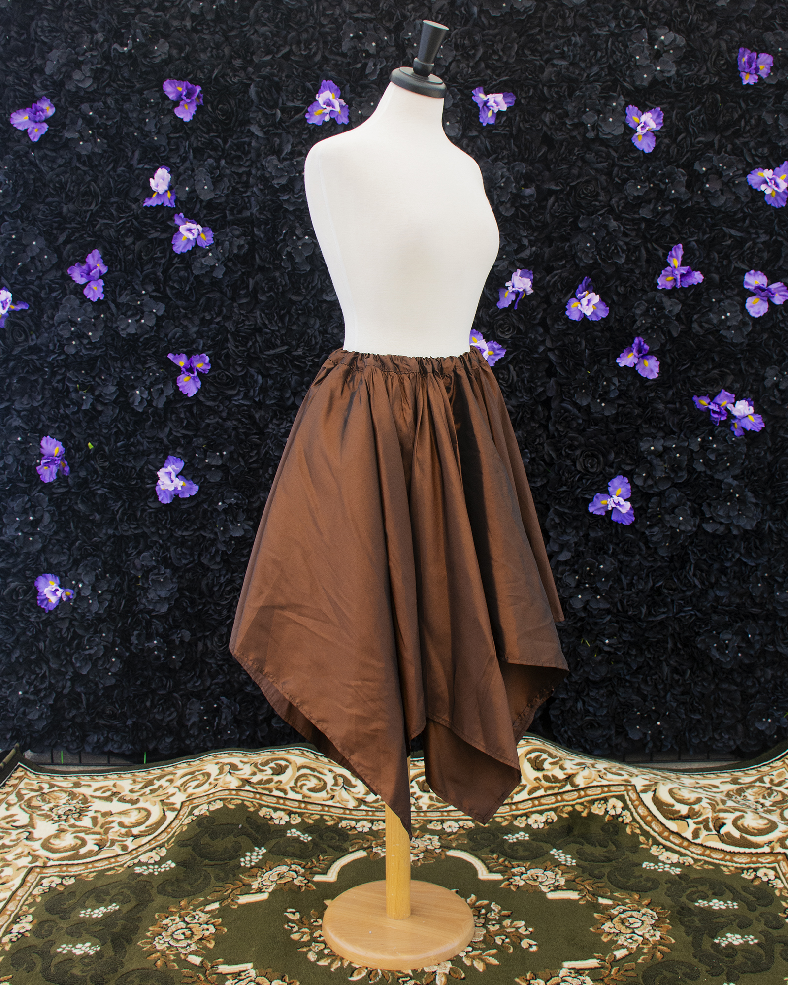 Brown Taffeta Petal Skirt displayed on a mannequin