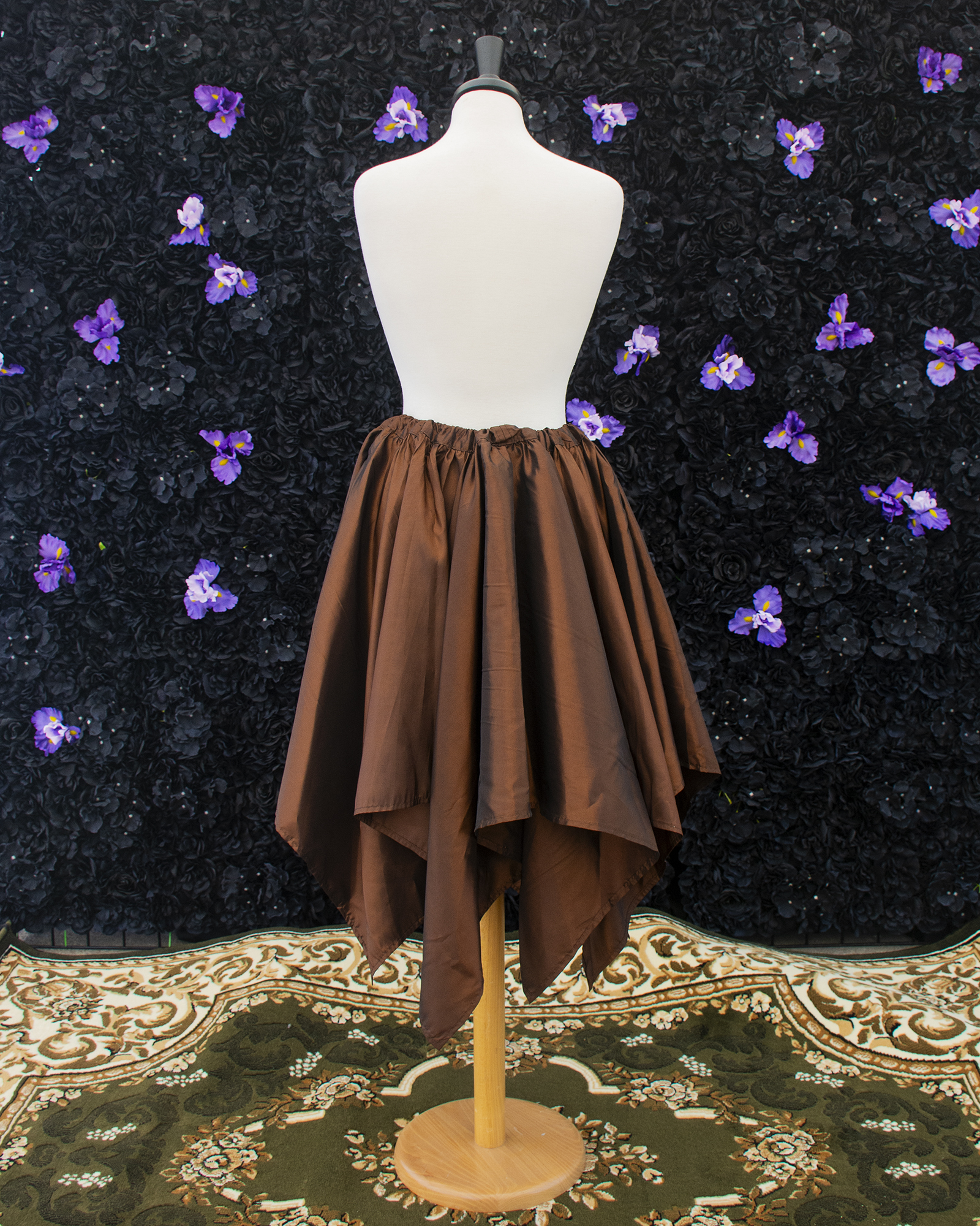 Brown Taffeta Petal Skirt displayed on a mannequin