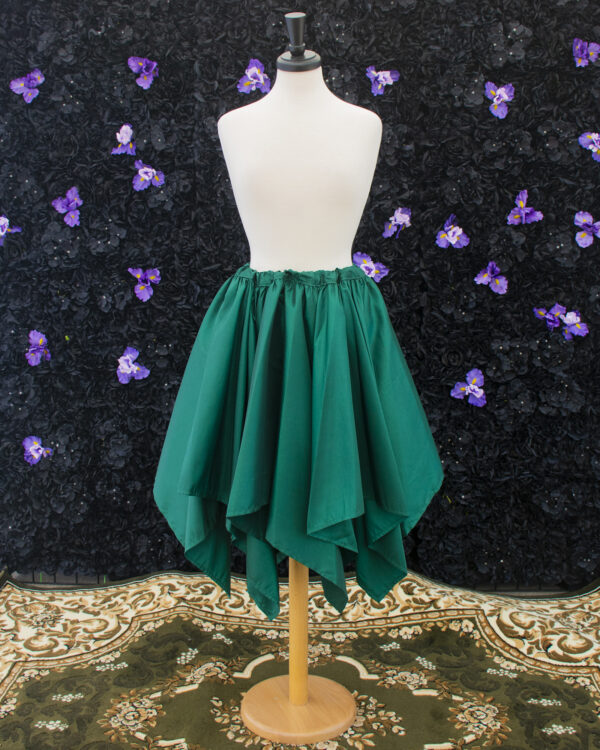 Emerald Green Taffeta Petal Skirt displayed on a mannequin