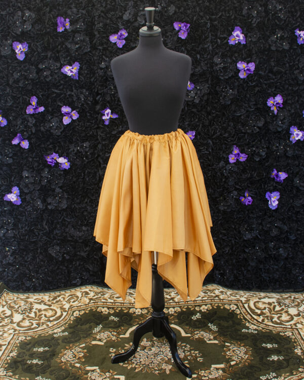 Gold Taffeta Petal Skirt displayed on a mannequin