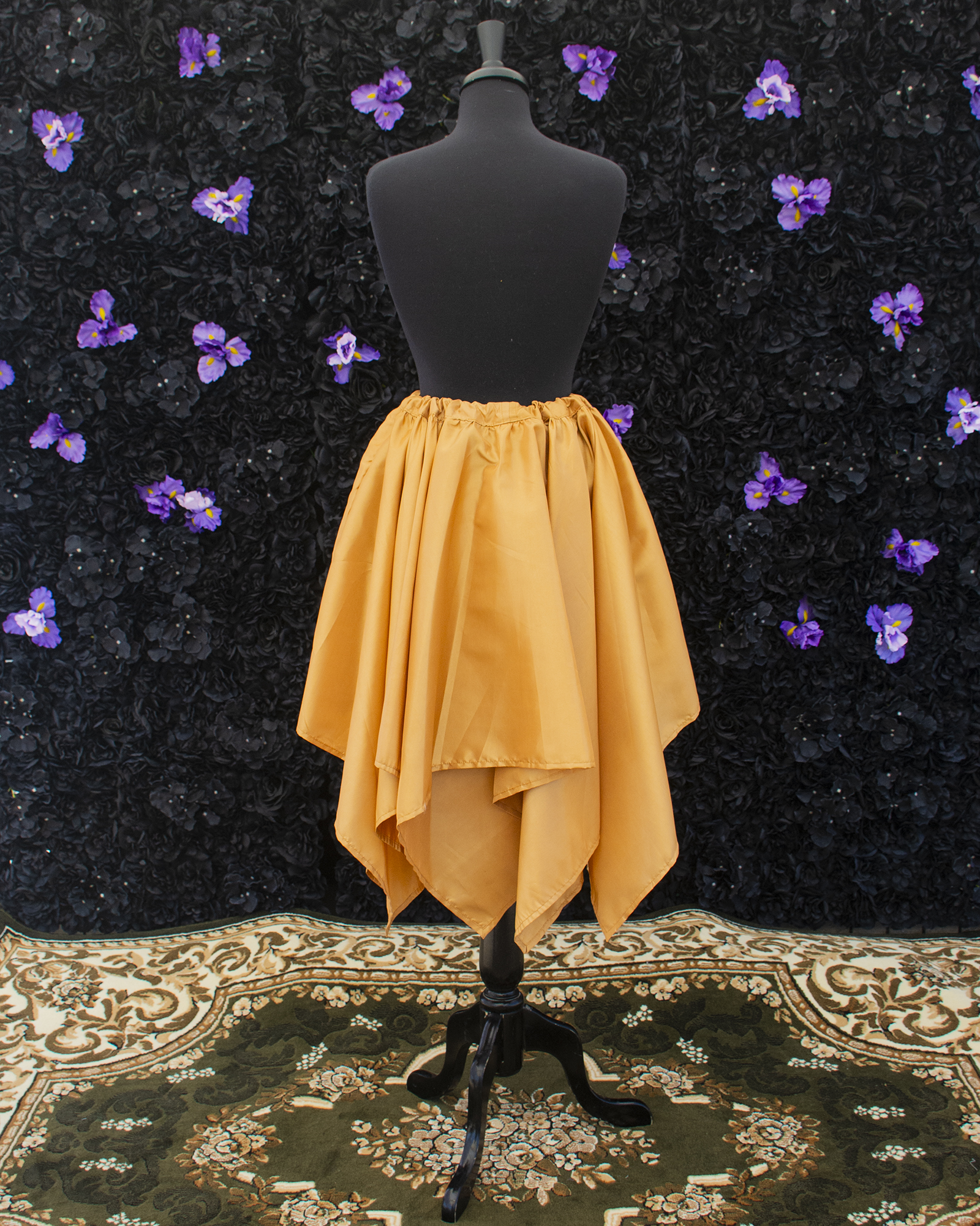 Gold Taffeta Petal Skirt displayed on a mannequin