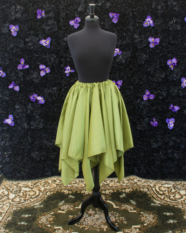 Sage Green Taffeta Petal Skirt displayed on a mannequin